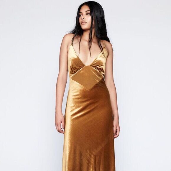 Bardot Silky Bronze Capri Velour Slip Dress in Marigold Women's Size US 4 NWT - Picture 3 of 9